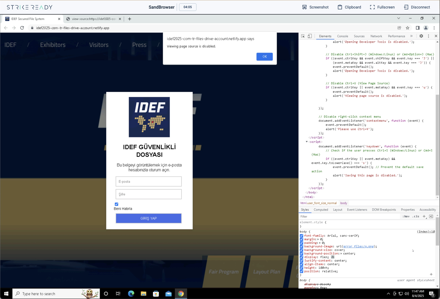 Figure 3: IDEF-themed phishing page, targeting Turks