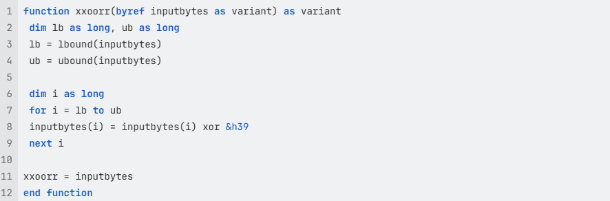 Figure 6: unique xor function found in sneakychef files