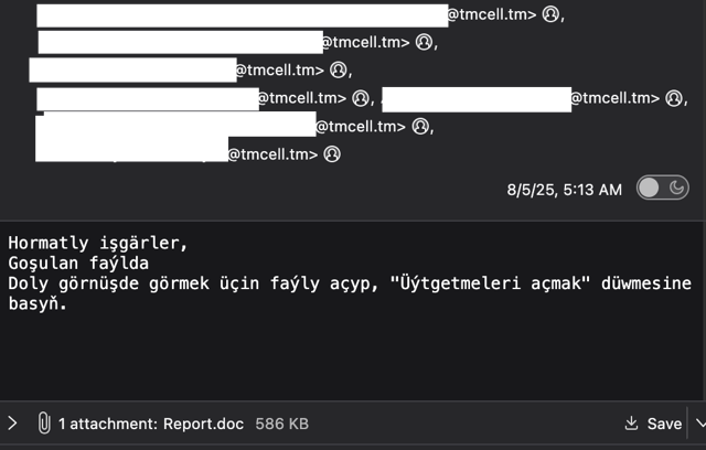 Figure 9: MW phish against Turkmenistan